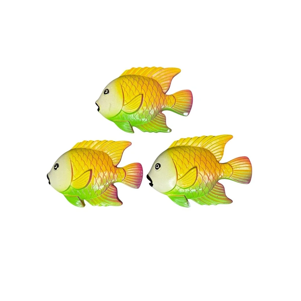 Vintage 1978 Miller Studio Chalkware Fish Wall Art Set 3 Neon Tropical Decor
